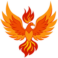 Obraz premium Simple flat design icon of a fiery phoenix bird.