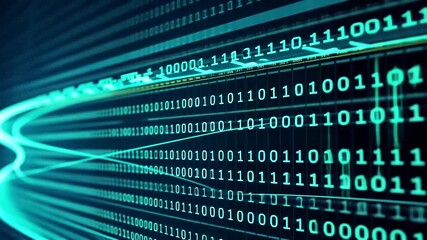 Abstract digital data stream background with binary code and light trails in cyberspace - Powered by Adobe
