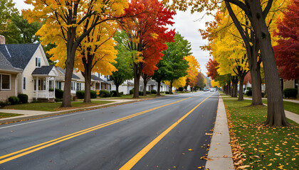 Naklejka premium Le charme des feuilles d'automne dans un quartier résidentiel