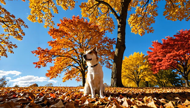 Le chien dans un parc d&rsquo;automne
