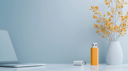 Tech accessories on a minimalist desk home office still life modern close-up productivity essentials