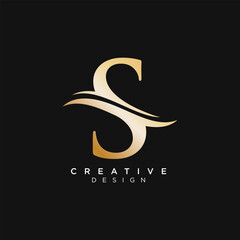 Golden Letter S Monogram with Wave, Elegant Logo Design
