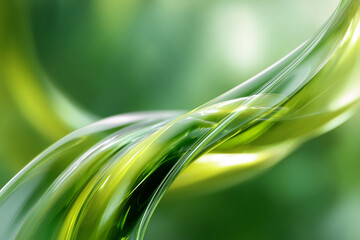 Obraz premium Abstract green and yellow flowing glass-like waves with smooth curves and soft lighting effects