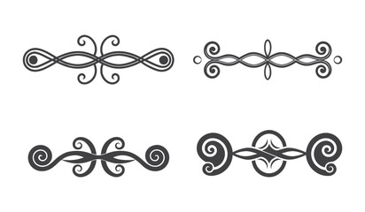 Collection of four ornate decorative flourishes and borders in a classic silhouette style