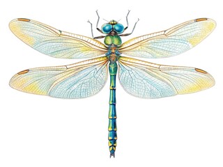 Bright and colorful dragonfly with fine, delicate wings, beautifully detailed and isolated on a transparent background.
