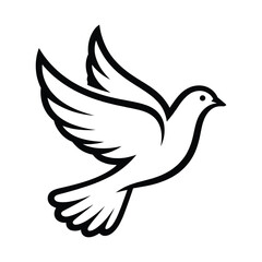 Obraz premium Flying Dove Outline: Black and White Peace Bird Symbol Vector.