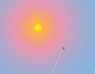 Jet Silhouette Against Colorful Sunset Sky – Dreamy Flight at Dusk, vector illustration