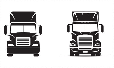Semi Truck Silhouette &ndash; Front View Heavy Vehicle Icons