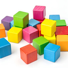 Vibrant colored children&rsquo;s cubes arranged randomly.