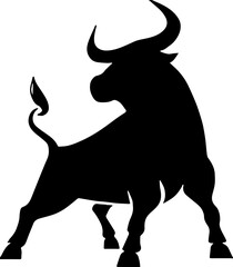 bull silhouette isolated on white,Bucking bull silhouette. This image shows a powerful, aggressive bull in motion, charging forward with its horns and tail raised. Vector clipart illustration design.