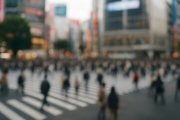 Crowd of people walking in the city blurred background