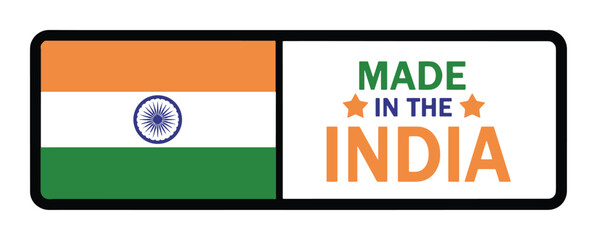 Made in India" Label with National Flag Vector Graphic