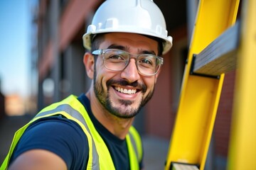 Smiling construction worker on site with hardhat
