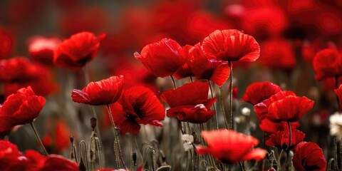 Obraz premium A field of red poppies swaying in the summer breeze