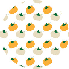 White and orange Pumpkins with curls Pattern on Circle Background Seasonal Autumn Vegetable Backdrop