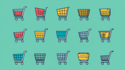 Collection of shopping basket and cart icons in flat and line styles, ideal for internet shop and web store use.