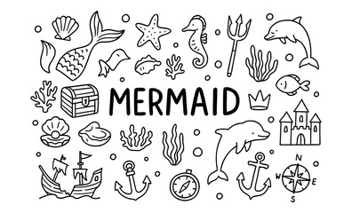 Obraz premium Underwater adventure: mermaid and marine elements in fun doodle style
