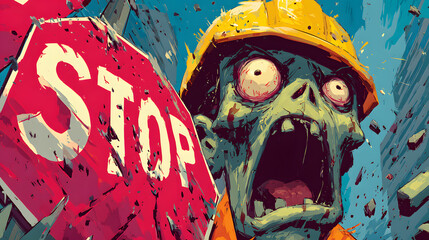 zombie crossing guard with stop sign