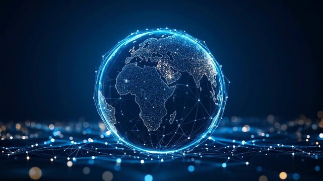 Digital Earth Globe with Glowing Network Connections and Data Transfer Concept