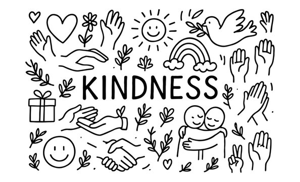 Naklejki Expressing kindness through doodle art with heartfelt symbols and positive imagery