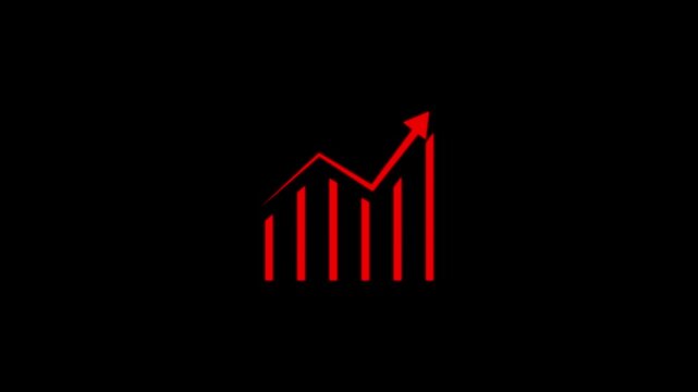 Animation of up and down business graph icon. Animated bar graph fluctuating in suitable for showing business stable up down, black background .