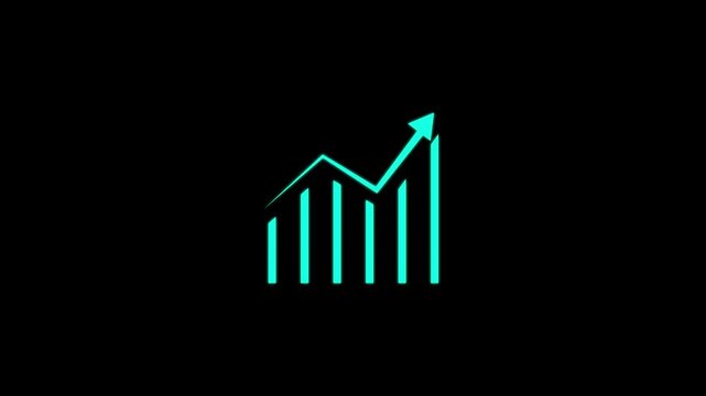 Animation of up and down business graph icon. Animated bar graph fluctuating in suitable for showing business stable up down, black background .