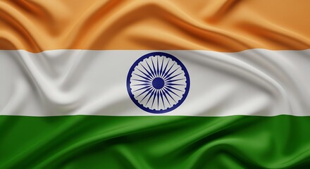 The national flag of India with its saffron, white, and green tricolor and the Ashoka Chakra, rendered in a beautiful, flowing silk texture.