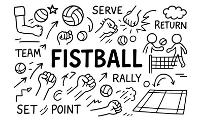 Hand-drawn fistball sketch: fun elements and dynamic action in sport doodles