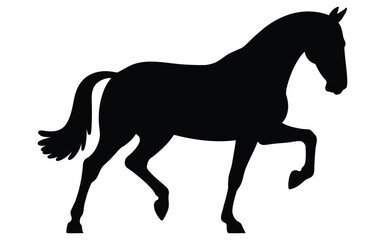  Black Silhouette of Trotting Horse in Side View with Raised Front Leg, Representing Power, Elegance, Freedom, and Animal Motion