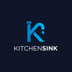 Modern logo letter K for kitchen sink, vector illustration