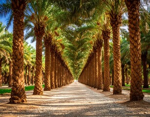 Obraz premium Palm tree avenue, sunlit path