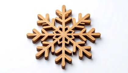 Wooden Snowflake Decoration On White Background