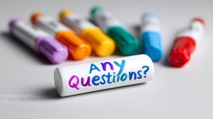 Any questions written on white paper with colored markers for education