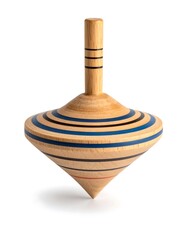 Wooden Spinning Top With Blue And Black Rings