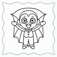 Cute Cartoon Vampire Boy in Cape Halloween Drawing Vector Illustration