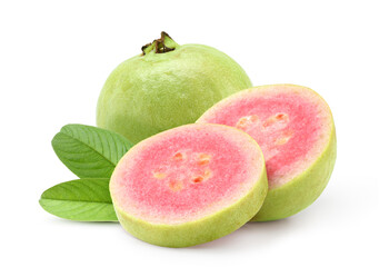 Red guava with slice isolated on white.