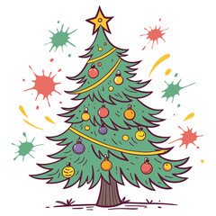Fototapeta premium Dynamic color splash Christmas tree with vibrant painted ornaments, a joyful and artistic display.