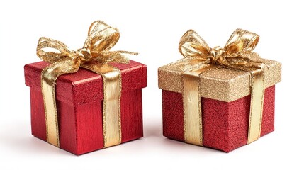 Obraz premium Luxury Red Gift Boxes with Golden Ribbons – Elegant Present Packaging