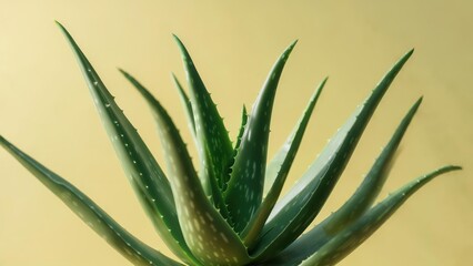 Fototapeta premium Close-up of an aloe vera plant against a muted yellow background