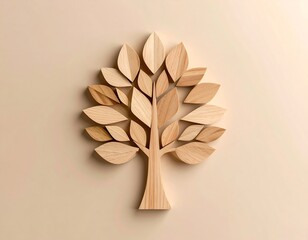 Wooden Tree Sculpture on Beige Background
