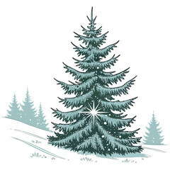 Obraz premium Serene frosty pine forest Christmas tree with crystal accents, evoking a peaceful winter scene.