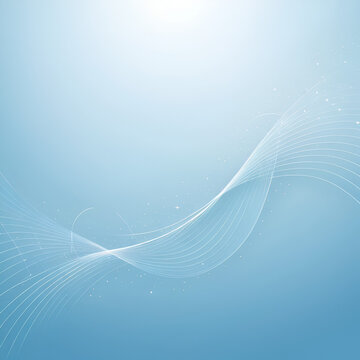 Soft and dreamy light blue background with swooping lines and geometric shapes, calm