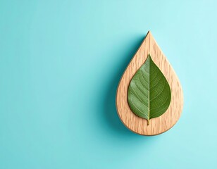 Wooden Water Drop Shaped Platform with Green Leaf