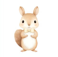 Obraz premium Charming Watercolor Squirrel in a Bowtie, Standing Proudly on White Background