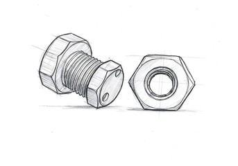 Hardware bolt and nut hand sketch