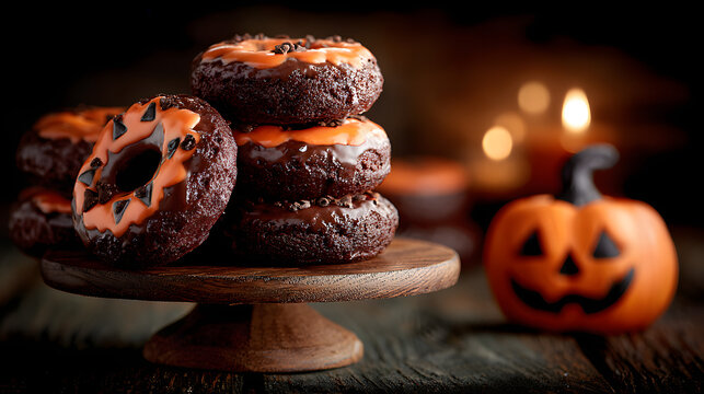 black cocoa donuts glazed with orange icing