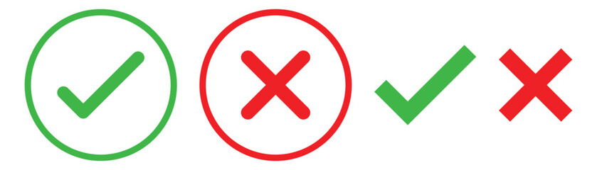 Obraz premium Green check mark, red cross mark icon set.