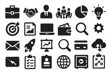 Collection of business and finance icons representing various concepts like success strategy and growth