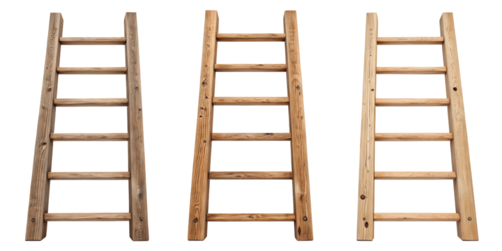 Set For rustic wooden ladders isolated on transparent background show aged texture