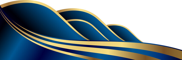 Elegant blue and gold corner wave isolated on transparent background.